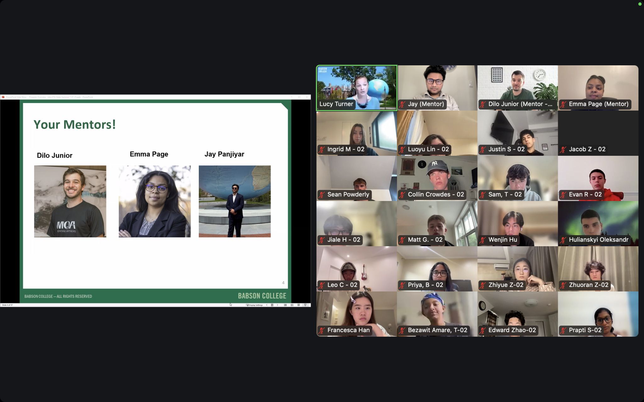 Screenshot of a Zoom session showing Jay as a mentor to summer students
