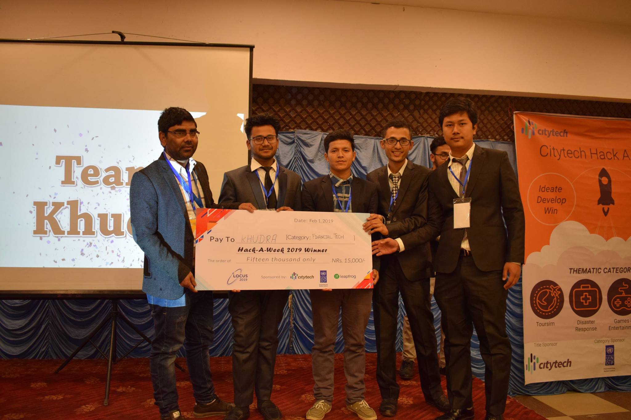 Team Khudra receiving winner's check at Citytech Hack-A-Week 2019