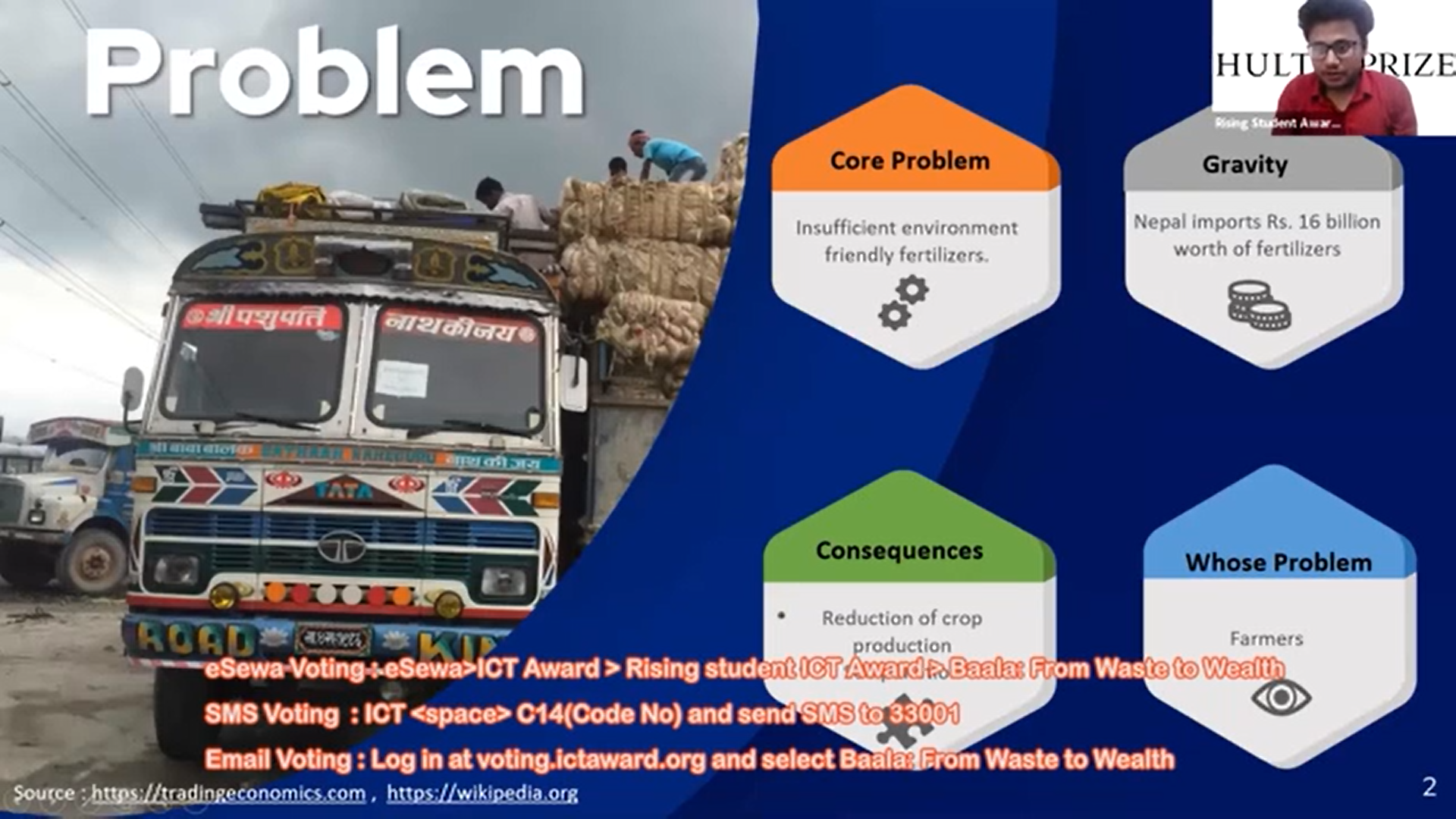 Presentation slide showing problem statement for Baala project at ICT Award 2020